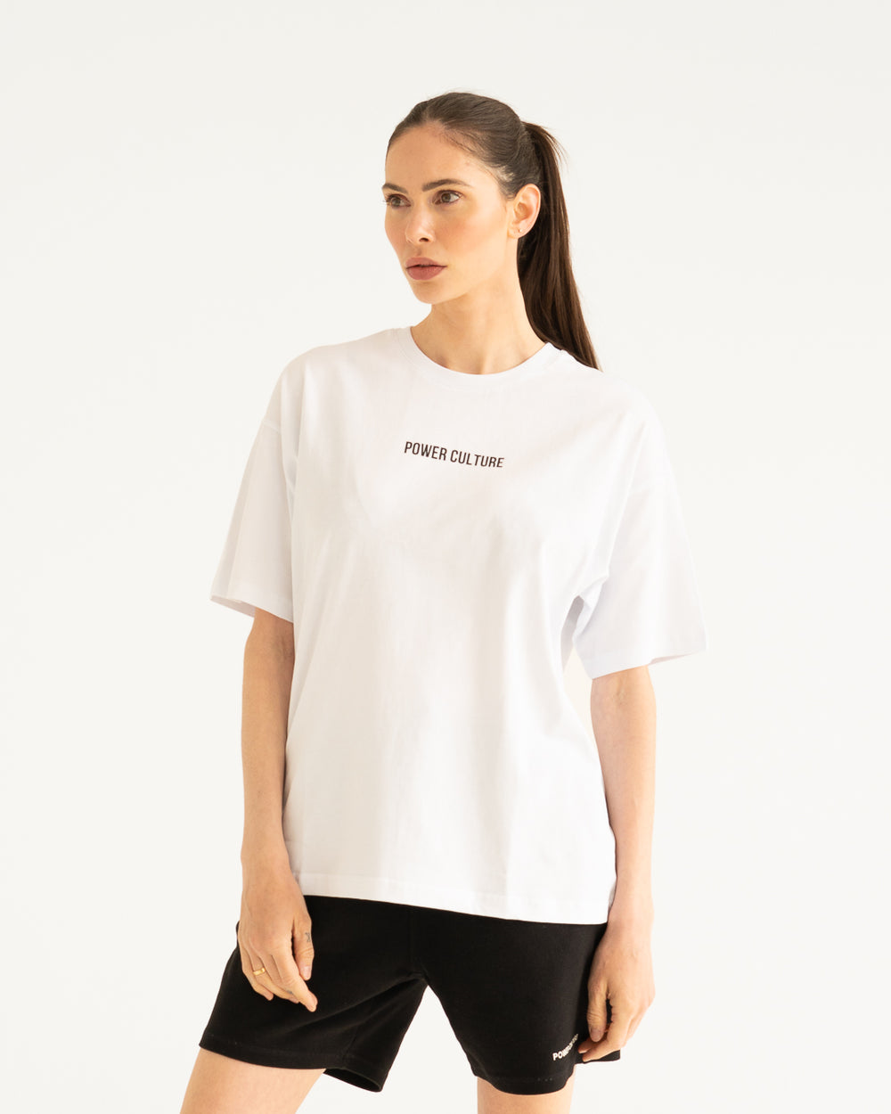 Oversized White Logo Tee – Powerculture.dk