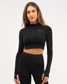 Mirage Black Long Sleeve Zip Top